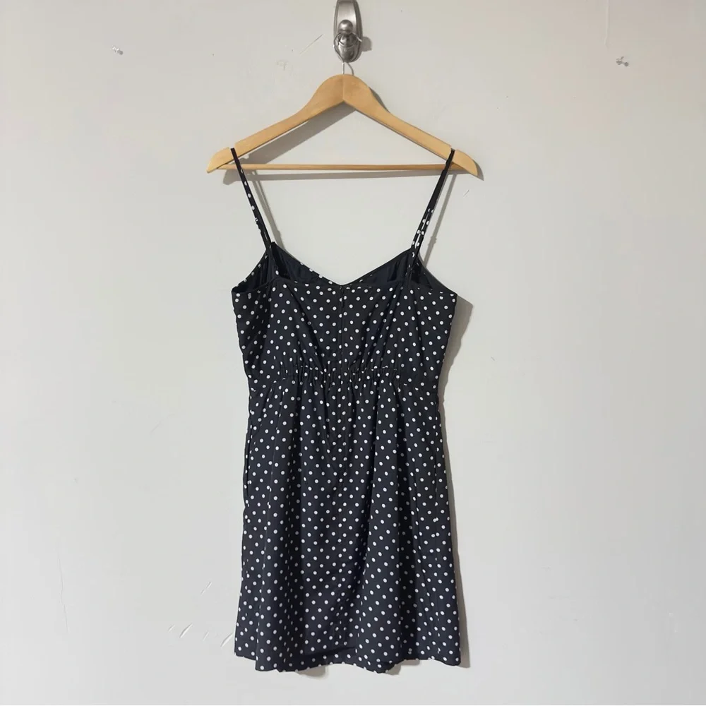 👉 J Crew Polka Dot Silk Cami Mini Dress 2 Pockets Size 6 Black White Fit & Flare
